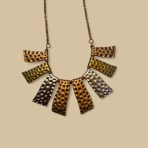 Paparazzi Necklace Earrings Bracelet Set “A Fan Of The Tribe” Hammered Copper - Picture 3 of 5